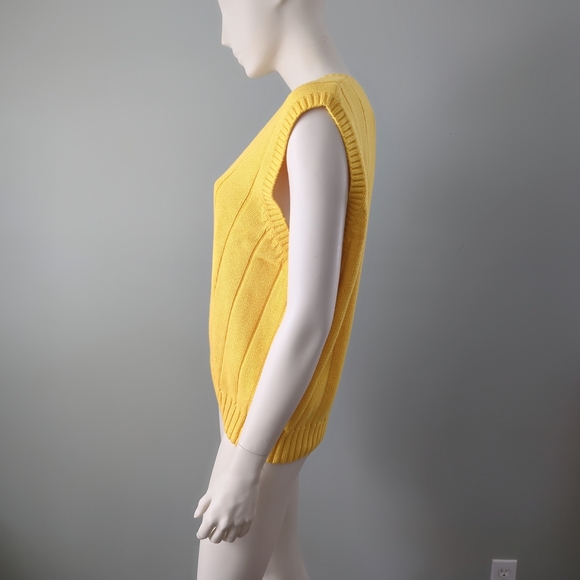 Rare! Vintage 90s Liz Claiborne Lemon Yellow Cotton Ribbed V Neck Sweater Vest L - Picture 4 of 6